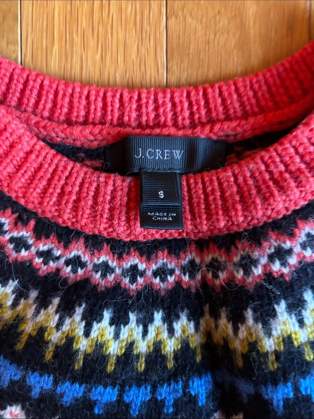 J. Crew Coral Fair Isle Yoke Crew Sweater